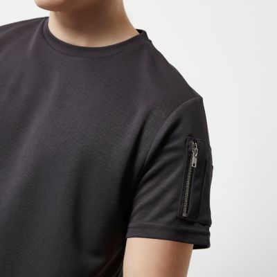 Dark grey zip sleeve T-shirt